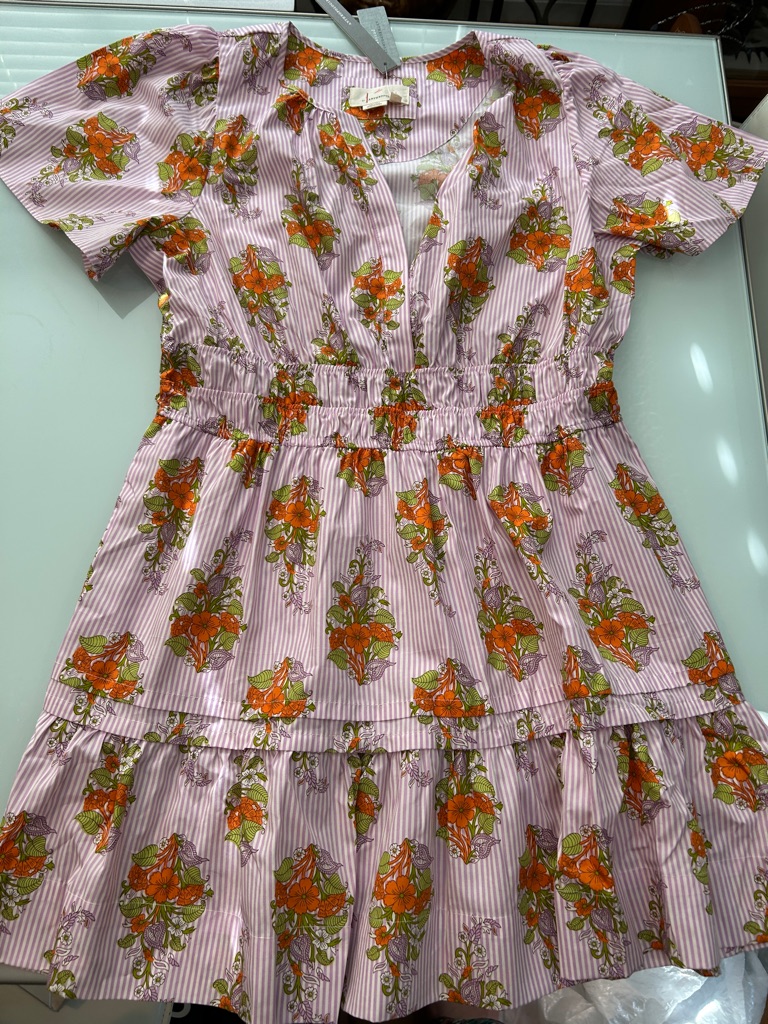 Nwt Floral Pink Striped Shirt Summer Dress - Anthropologie